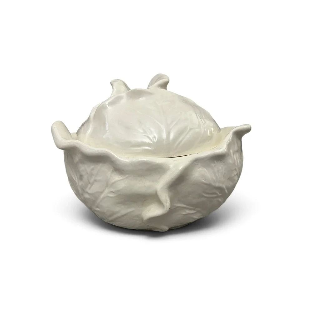 Vintage 1970s Holland Mold White Cabbage Head Covered Serving Bowl / Tureen